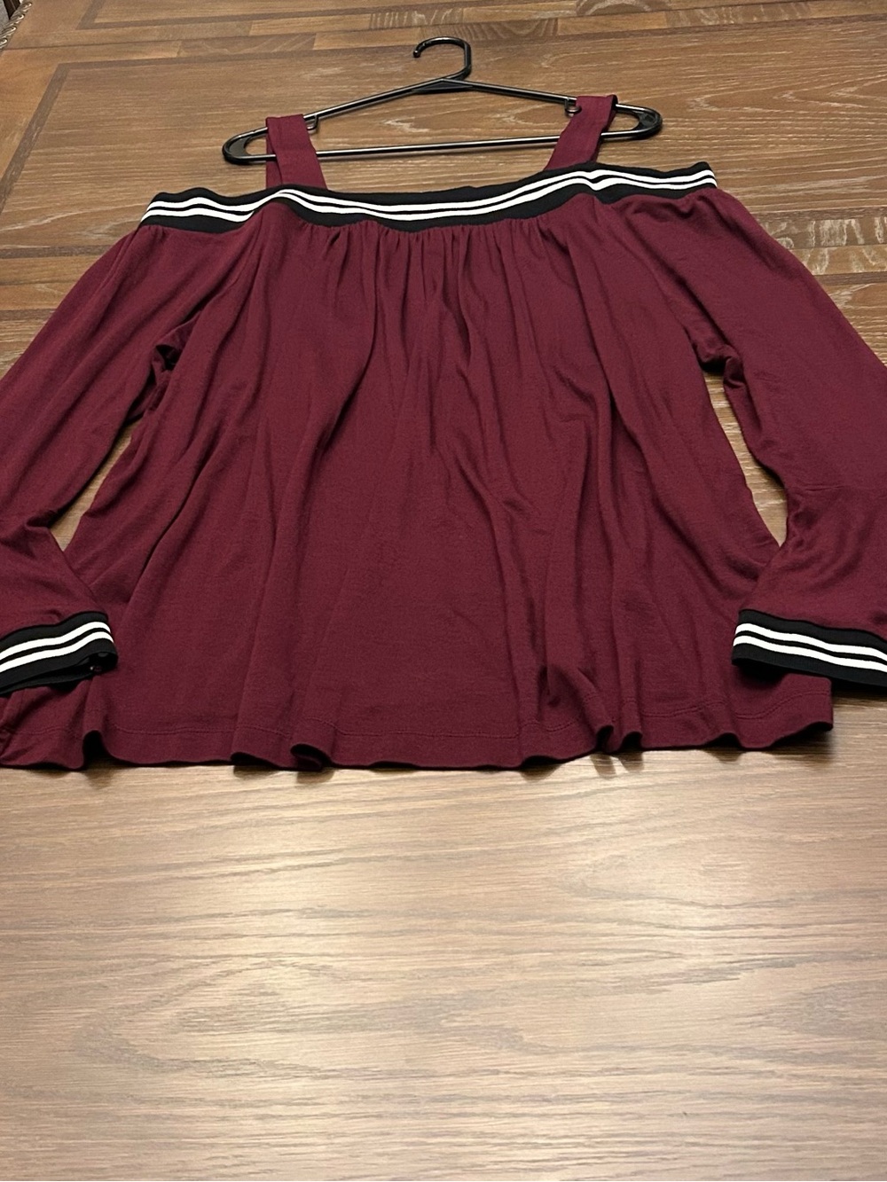 Lane Bryant Burgundy Off-Shoulder Tunic with Black & White Trim